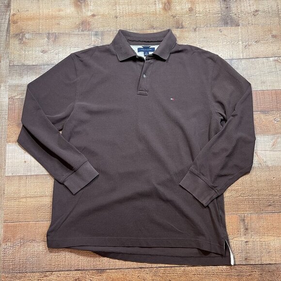Tommy Hilfiger Brown Long Sleeve Polo Shirt size XL - Picture 1 of 4